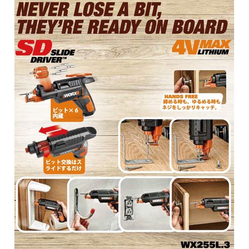 充電式ミニドライバー SD WX255L.3 WORX 充電ドライバードリル SD本体