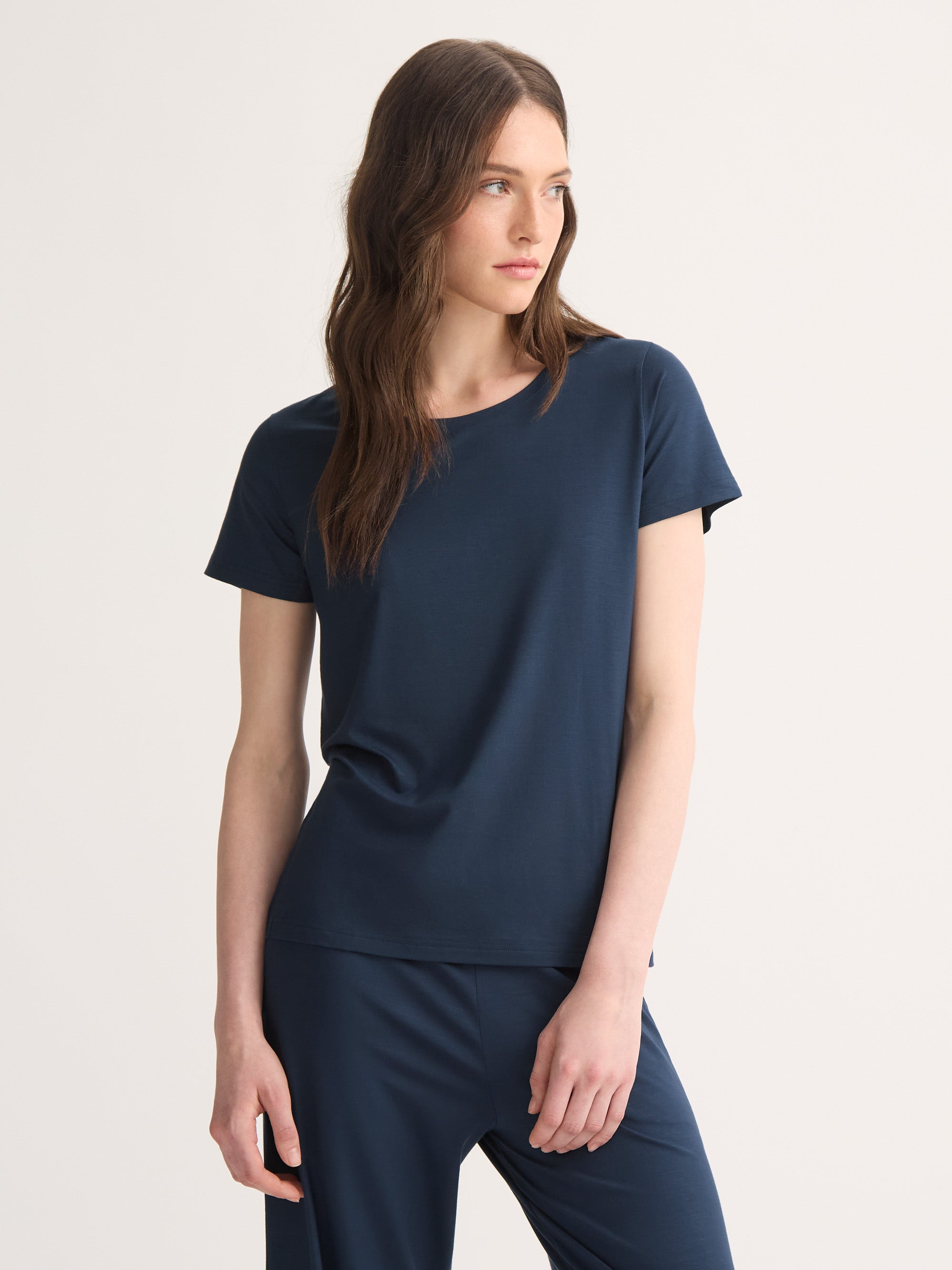 Lara Micro Modal Stretch Navy Women's Crew Neck T-Shirt | Derek Rose