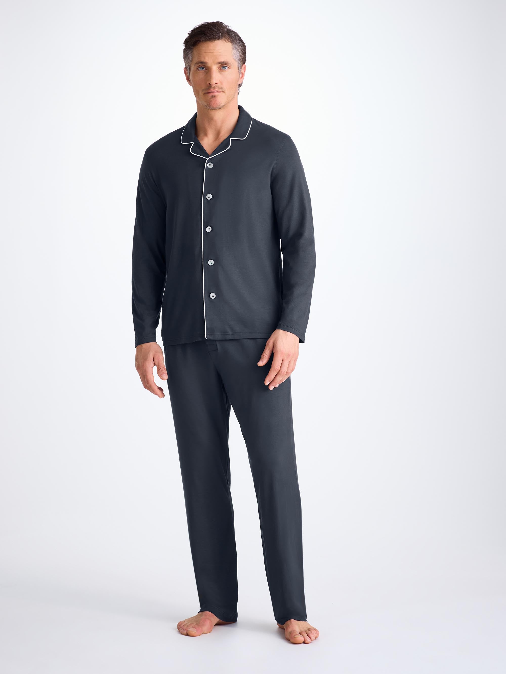 Men's Navy Jersey Micro Modal Slim Fit Pyjamas | Derek Rose