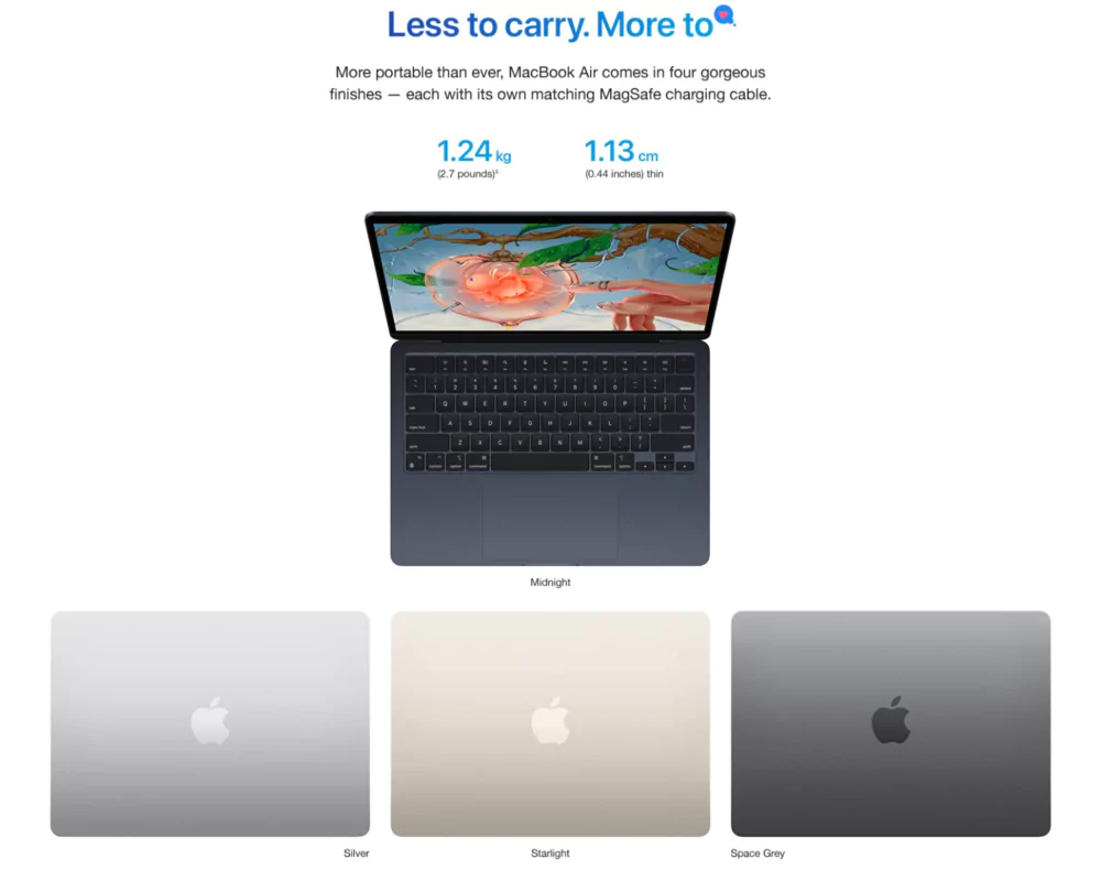 Apple 13.6″ MacBook Air M2, 8GB, 10-Core, 512GB SSD (Midnight