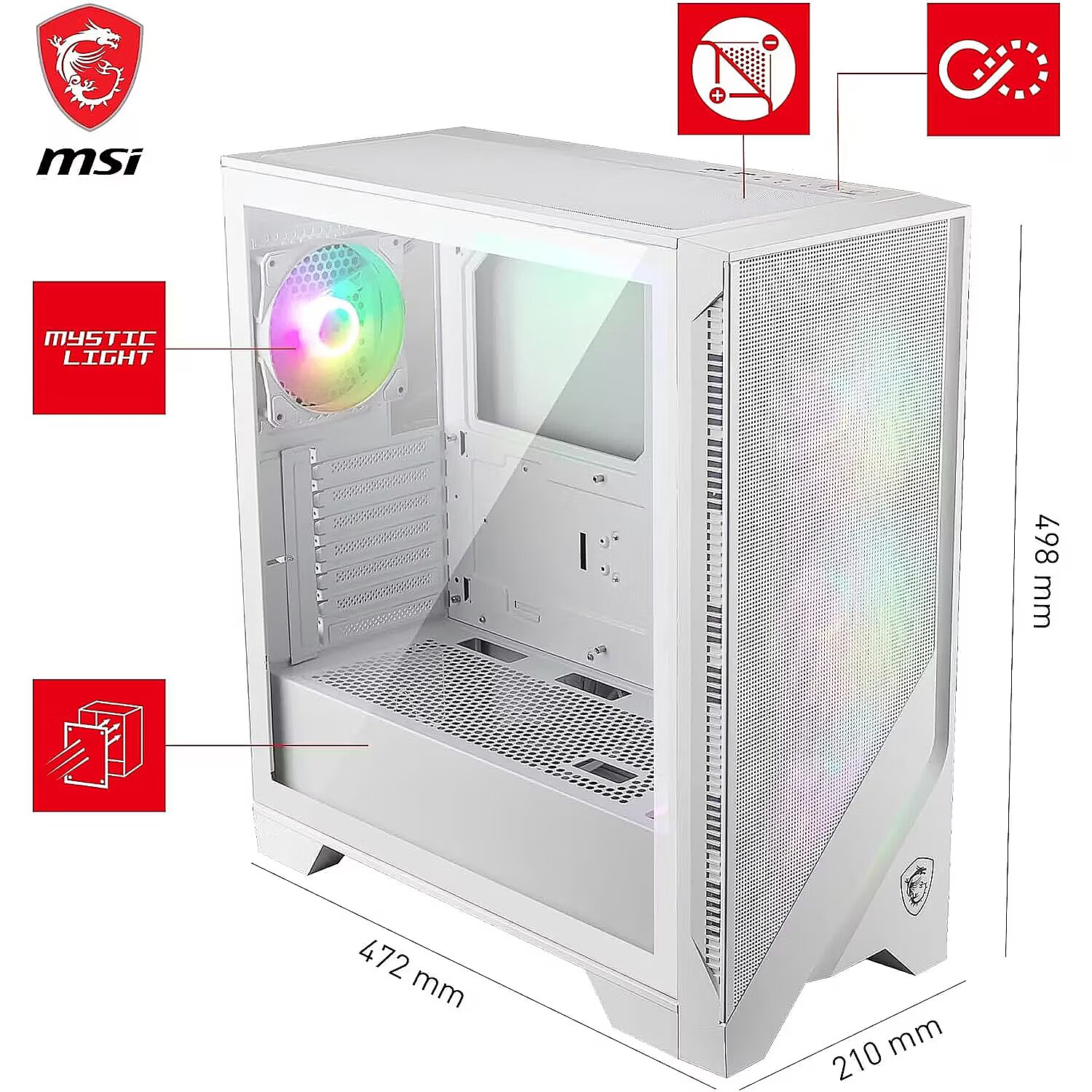 MSI MAG Forge 320R, Airflow, Tempered Glass, White (MAG FORGE 320R