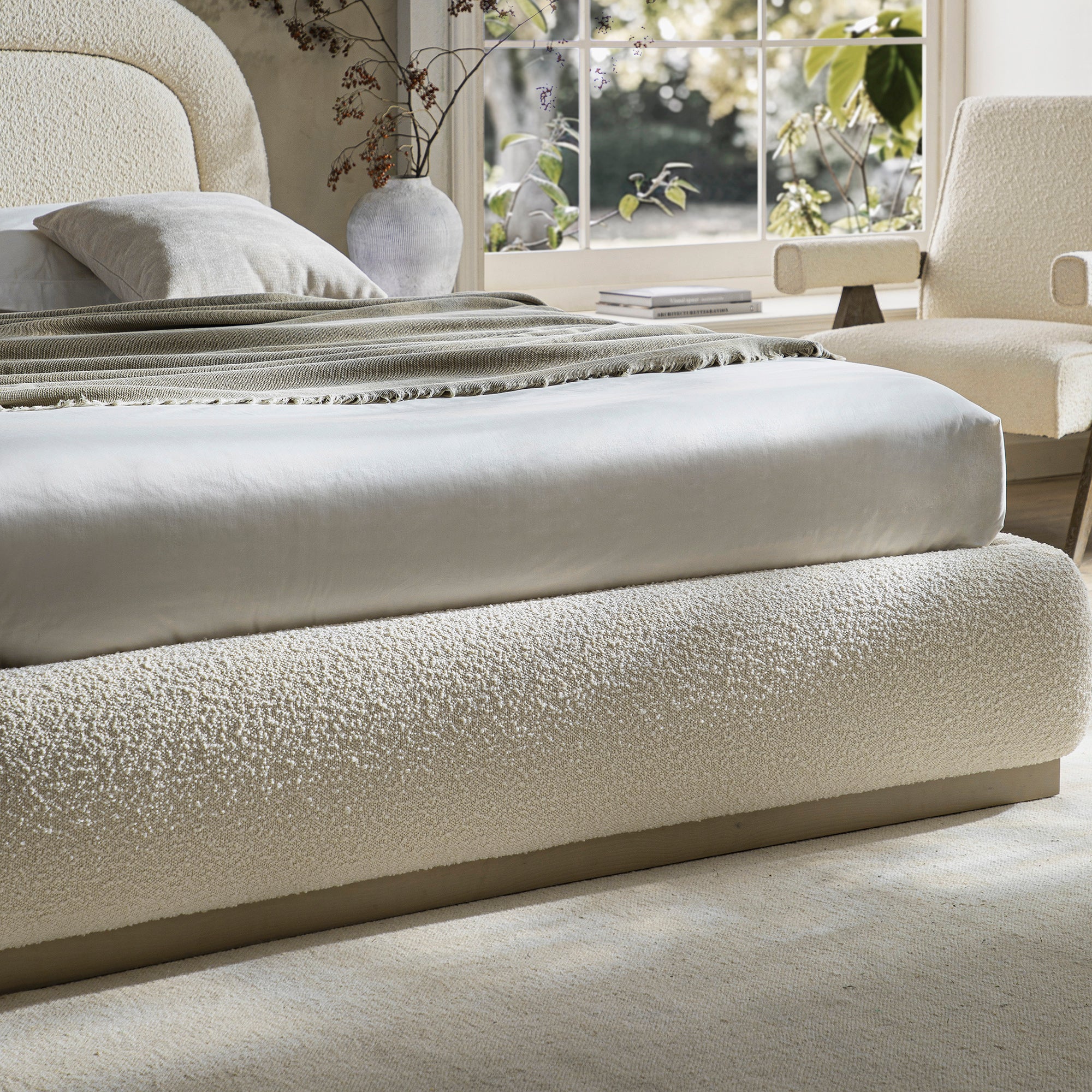 Luella Upholstered Wooden Plinth Base Storage Bed, Ecru Boucle | daals