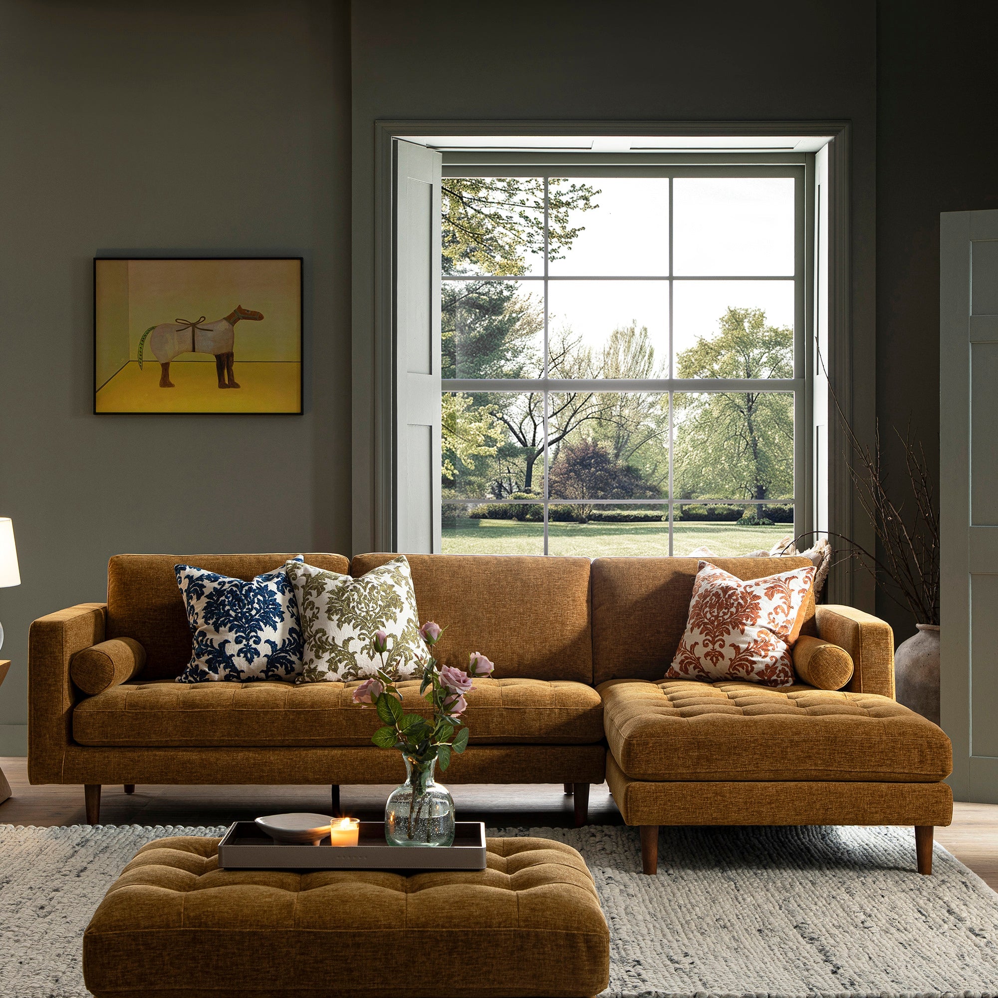 Granvia Ecru Boucle Sectional Sofa, 4-Seater Large Corner Sofa