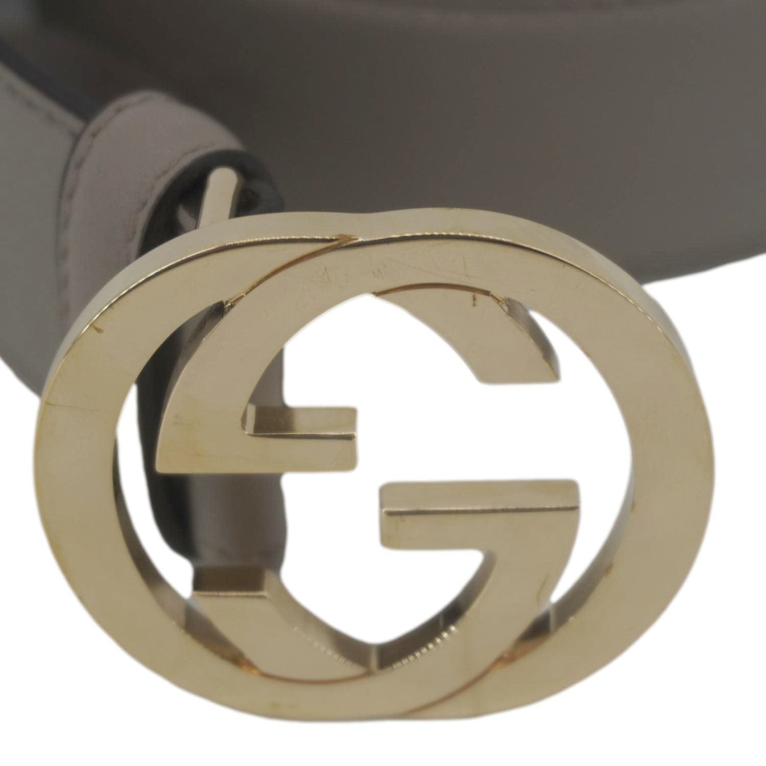 GUCCI Interlocking G Leather Belt Size 85.34 Gray 546386
