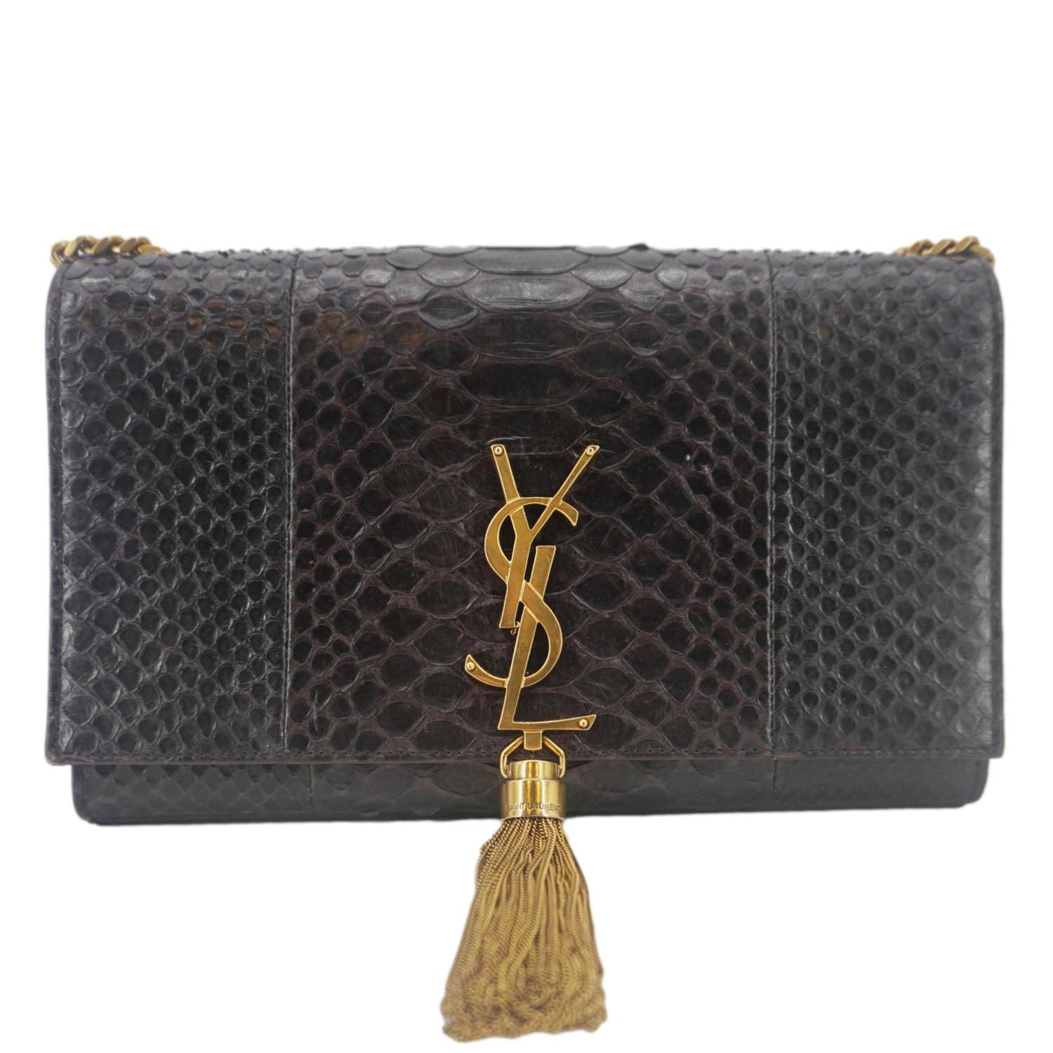 YVES SAINT LAURENT Kate Python Leather Chain Crossbody Bag Black
