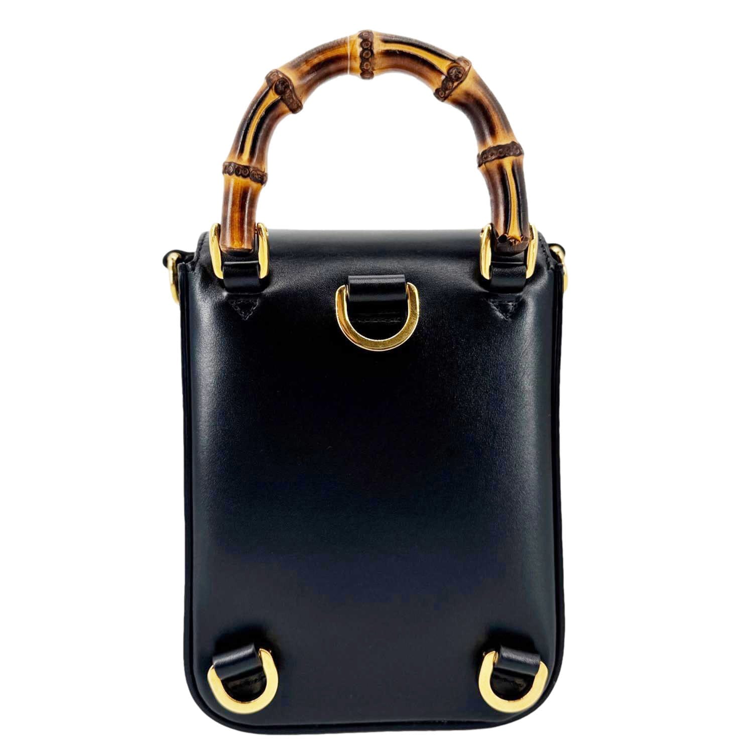 GUCCI Bamboo 3Way Calfskin Leather Shoulder Bag Black 702106