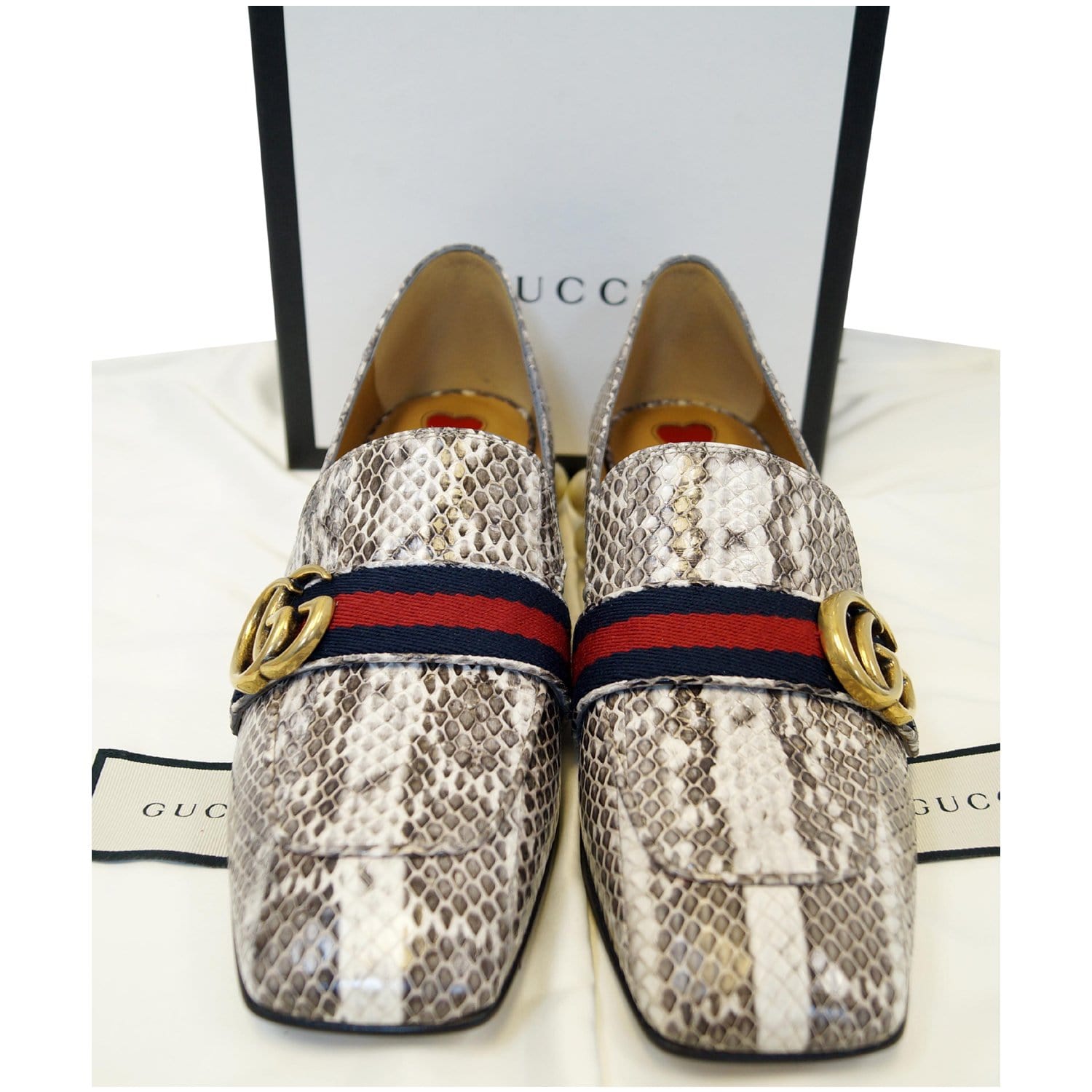 Gucci Mid-Heel GG Snakeskin Loafer Size US 7 Grey