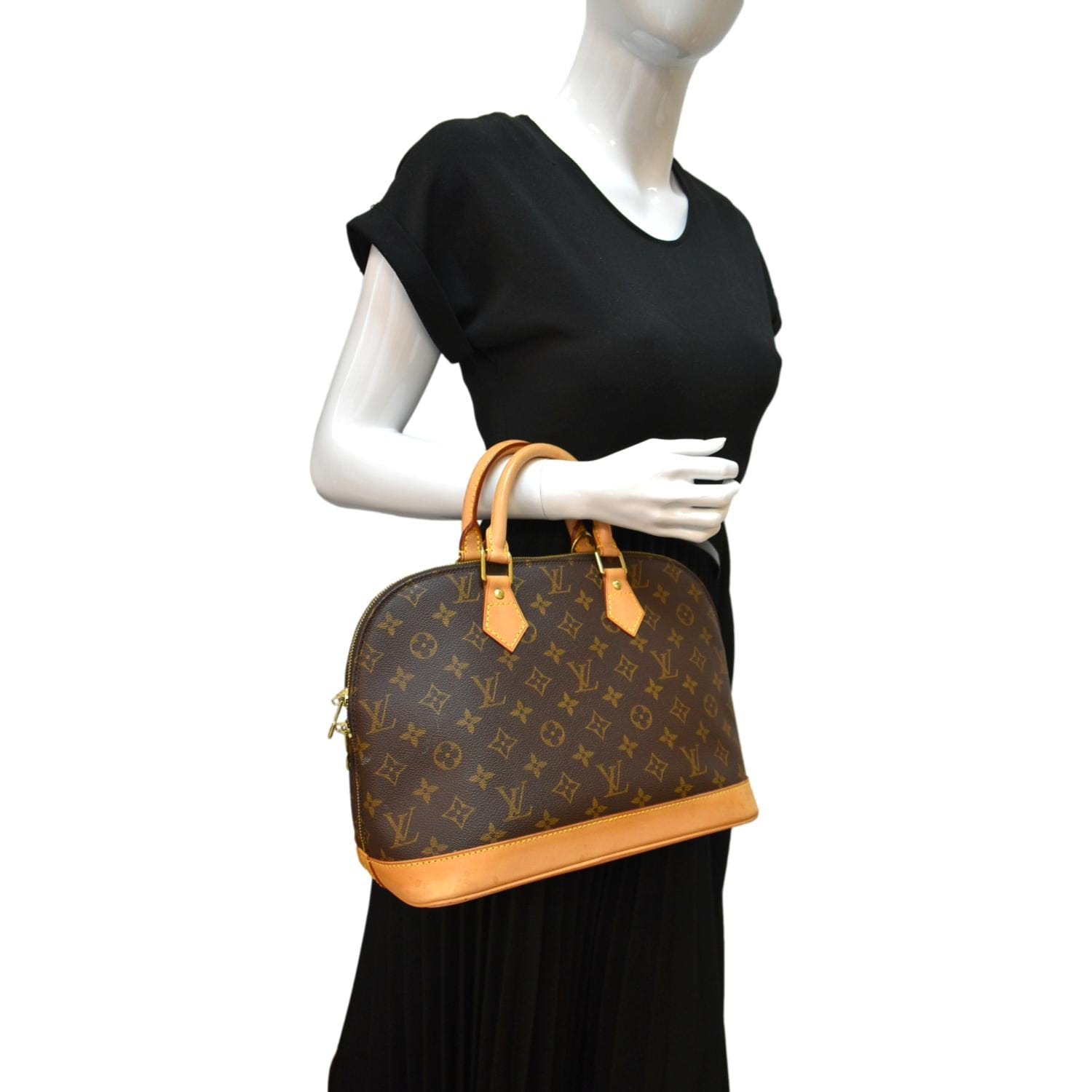 Louis Vuitton Alma PM Monogram Canvas Satchel Bag Brown