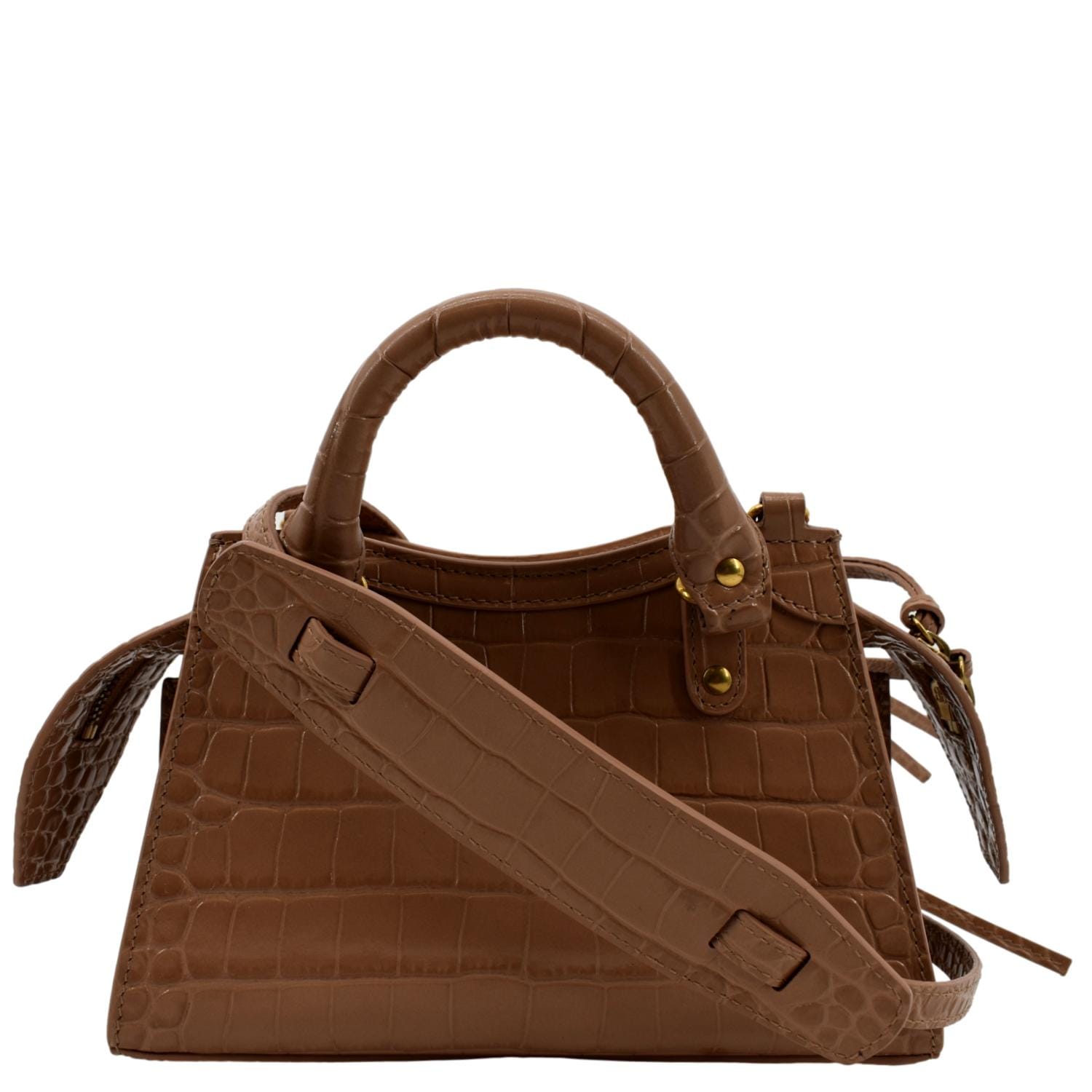 BALENCIAGA Neo Classic City Mini Croc Top Handle Shoulder Bag Brown