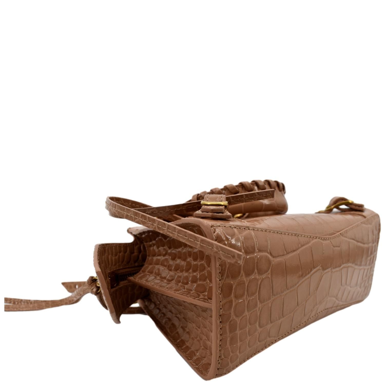 BALENCIAGA Neo Classic City Mini Croc Top Handle Shoulder Bag Brown