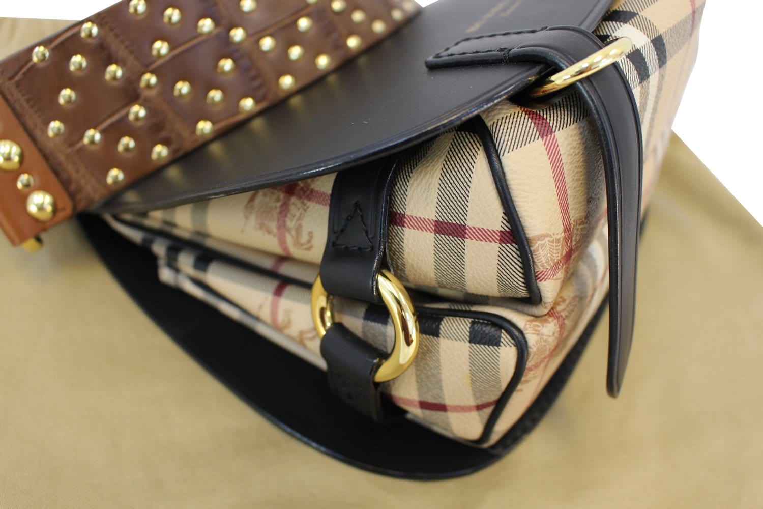 BURBERRY Haymarket Check and Alligator Leather Bridle Bag