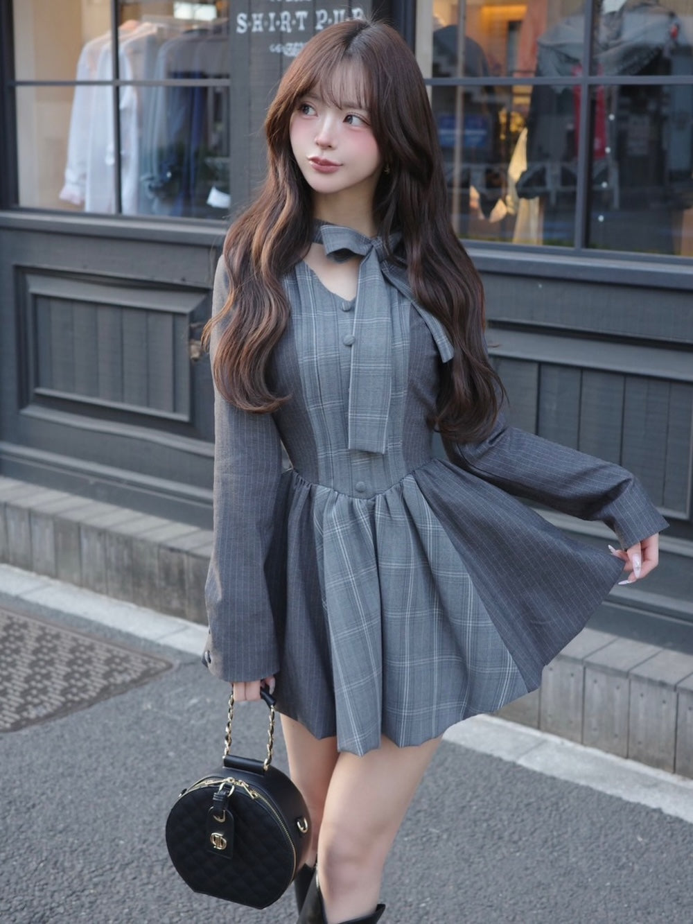 チェックストライプバルーンミニワンピース – Darich (ダーリッチ)