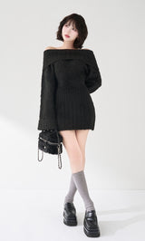 ヘアリーオフショルニットミニワンピース – Darich (ダーリッチ)