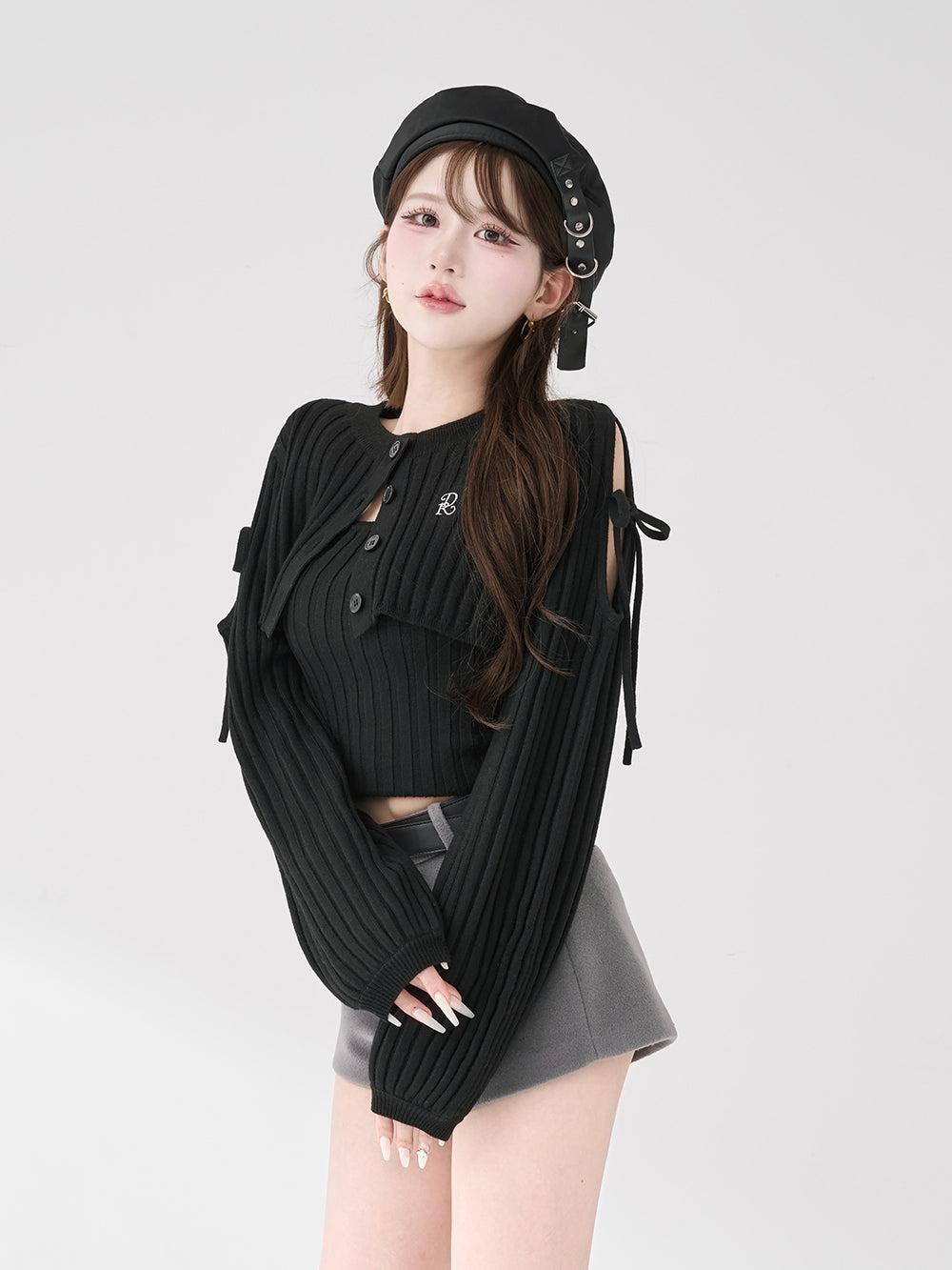 ダーリッチ DDロゴツイードニットプルオーバー BLK DDロゴツイード