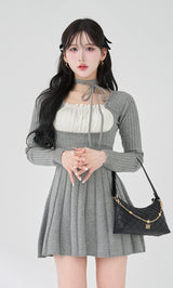 ネックリボンデザインフレアニットミニワンピース – Darich (ダーリッチ)