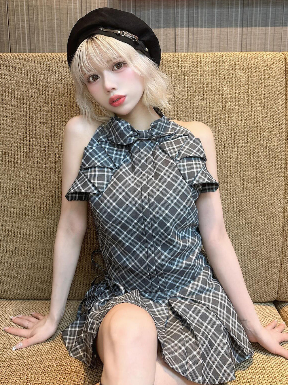 リボンチェックノースリブラウス – Darich (ダーリッチ)