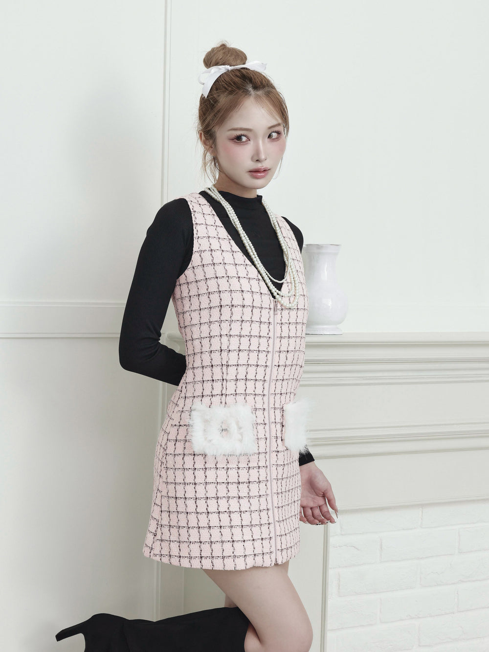 リボンファーフレアニットミニワンピース – Darich (ダーリッチ)