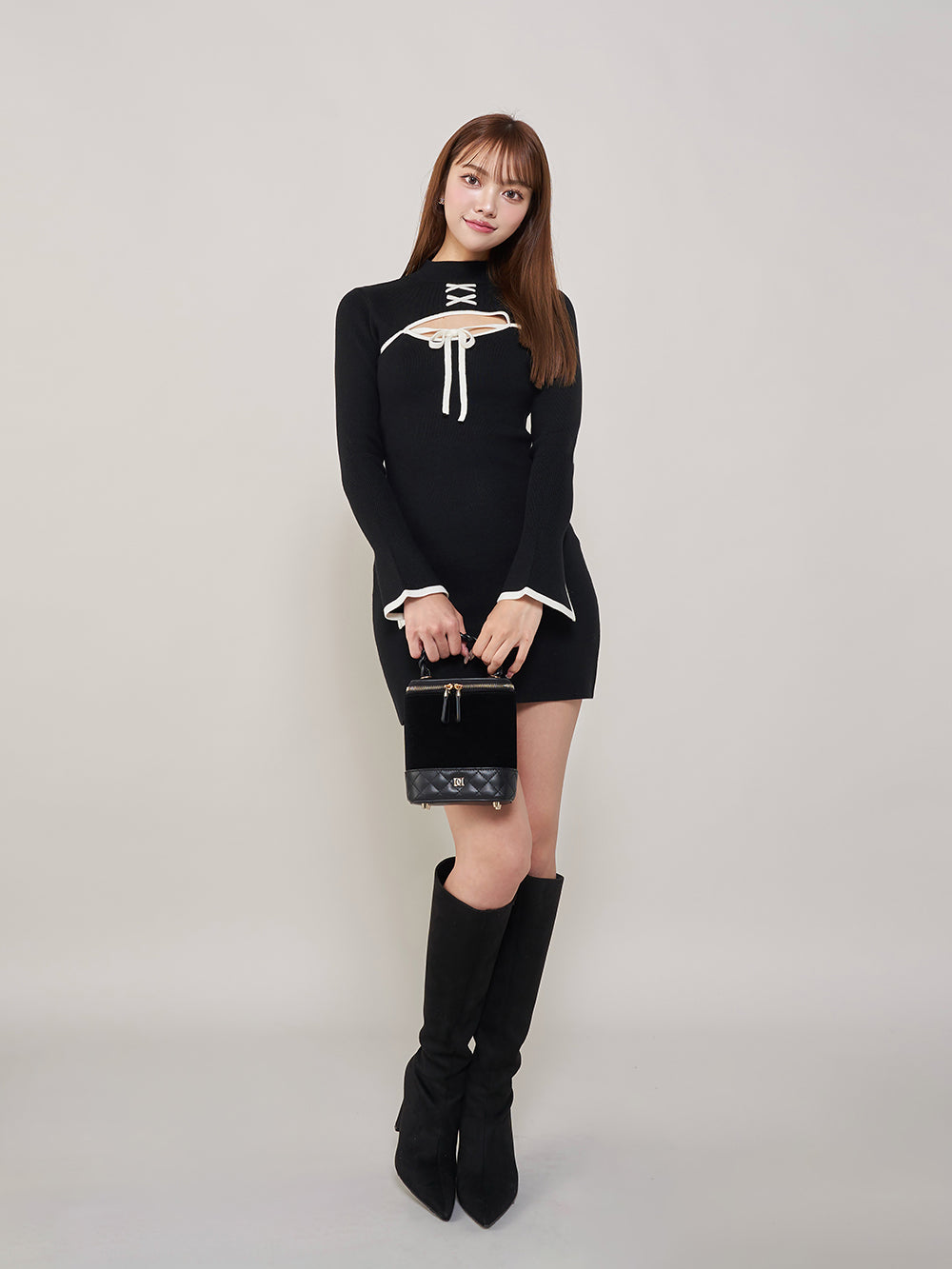 フロントオープンリボンニットミニワンピース – Darich (ダーリッチ)