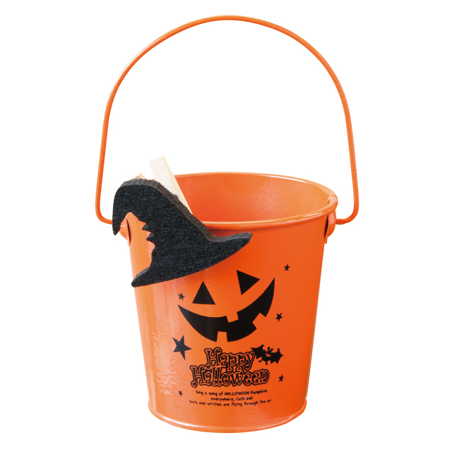 ブラックハロウィンブリキバケツ-XS(直径90(65)×H90): トレイ・かご