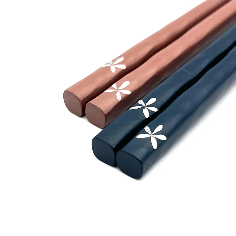 送料無料】川連塗 銀の花 あさぎ・桃 夫婦箸セット【桐箱入】 - お