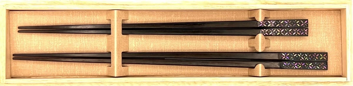 送料無料】嵯峨螺鈿 天削げ箸 七宝 夫婦箸セット【桐箱入】 - お買い物
