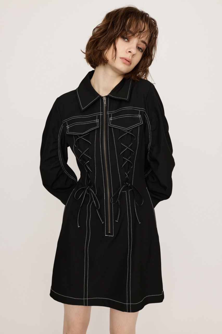 SLY | LACE UP GATHER ショートワンピース (ワンピース(ミニ