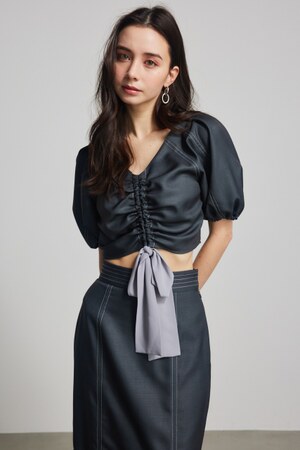 rienda | ドローストリングクロップドパフTOP (シャツ・ブラウス