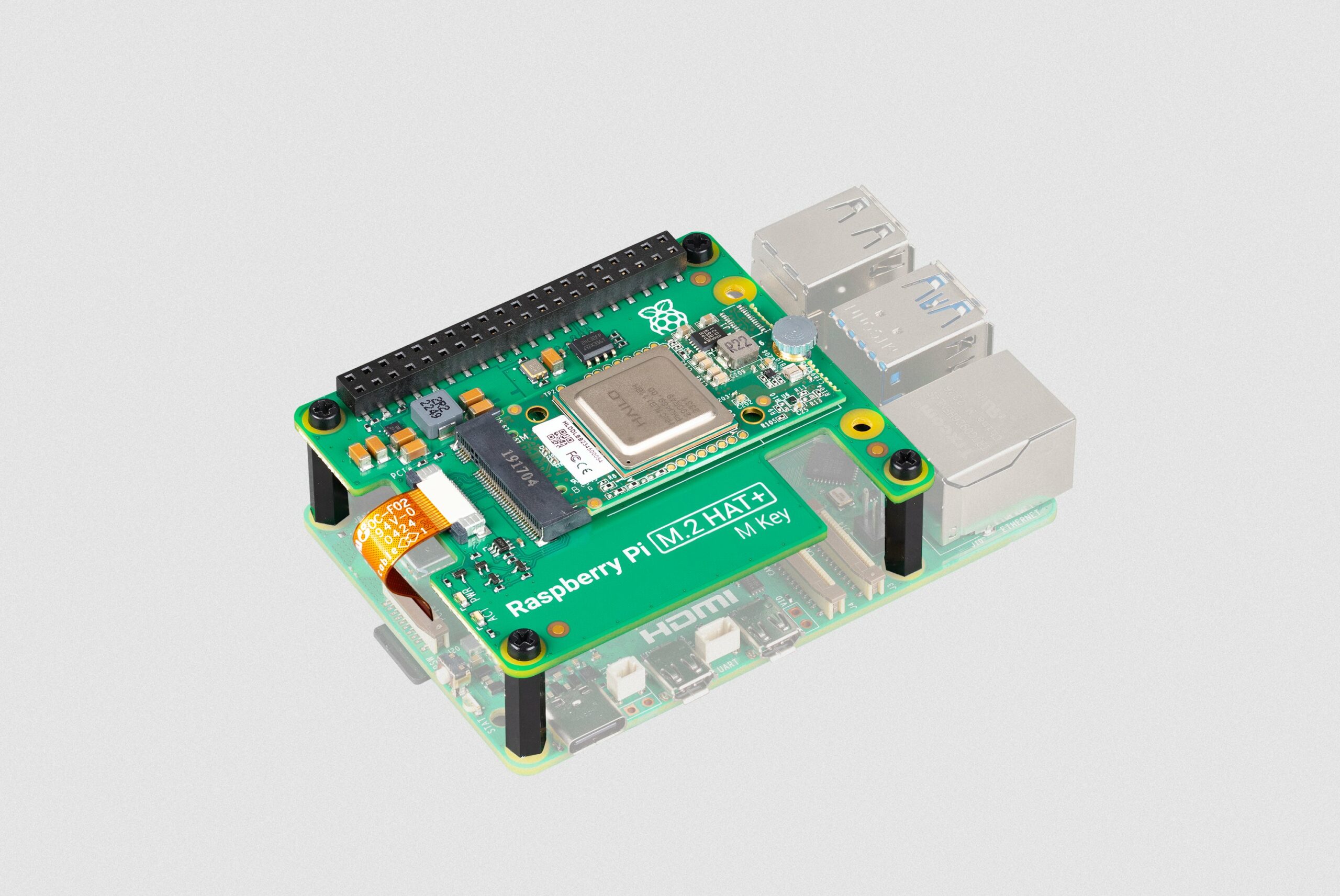 Raspberry Pi M.2 HAT+ with a Hailo AI acceleration module for use