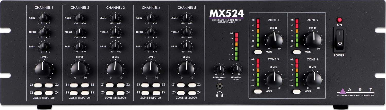 5チャンネル・4ゾーン・マイク／ライン・ミキサー MX524 ART