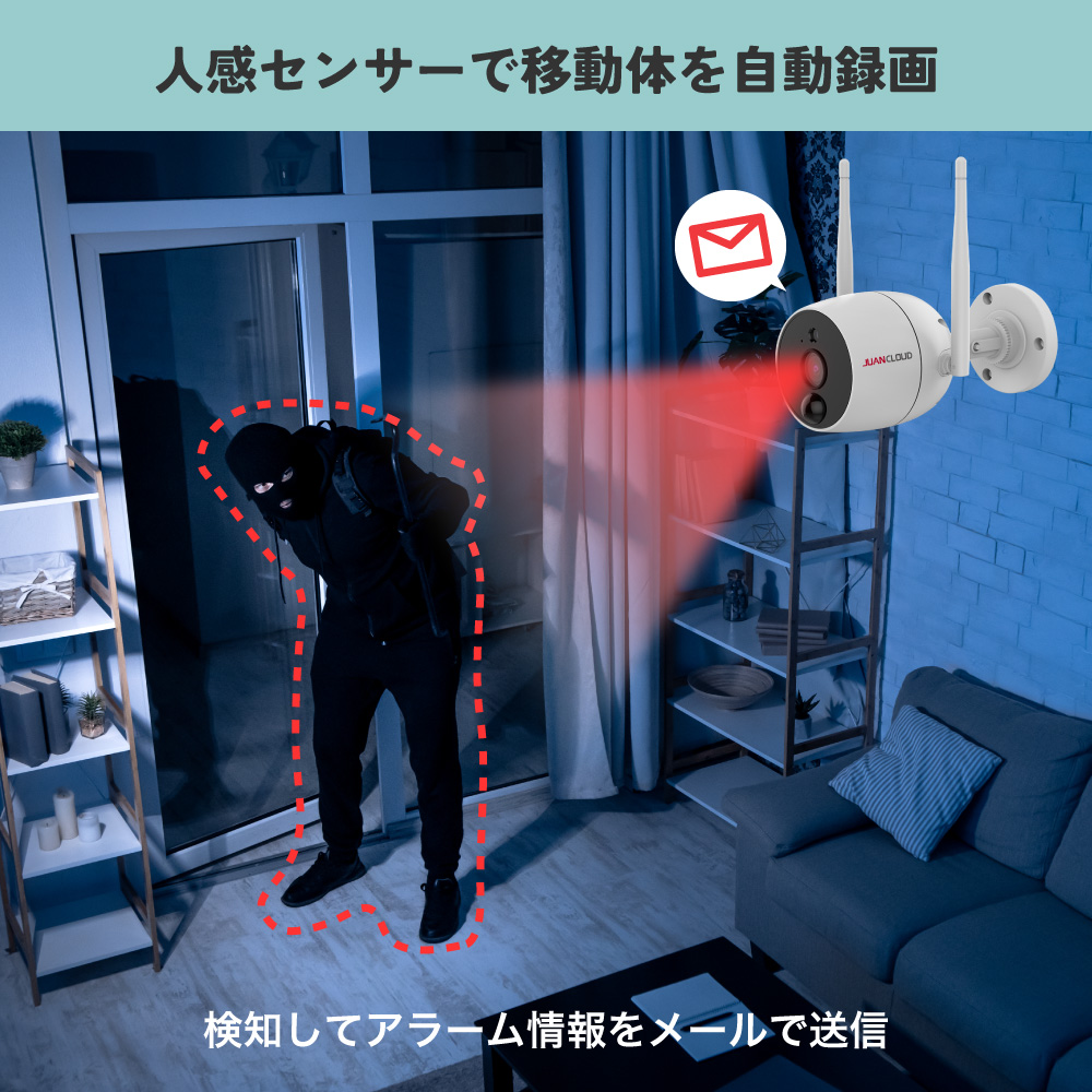 水鏡 ワイヤレス 防犯カメラ 屋外用2台＆レコーダーセット コンセント