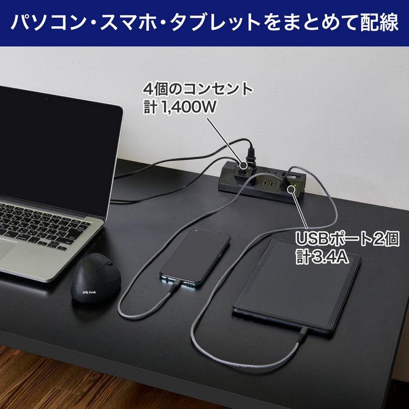 エルパ(ELPA) ガッチリ電源タップ 雷ガード 集中スイッチ AC4個口