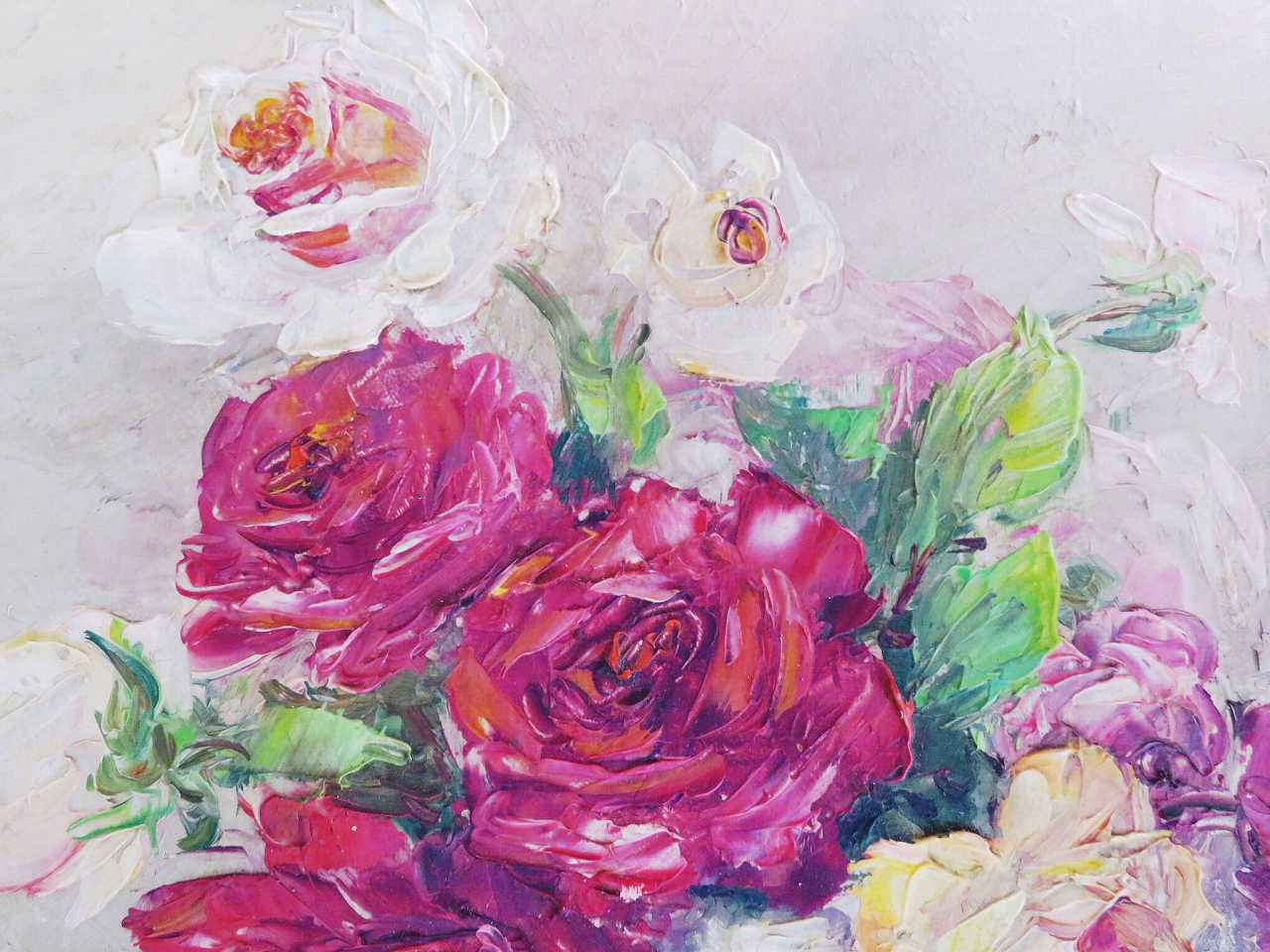 フランス静物画 薔薇の油絵 - 薔薇と天使のアンティーク