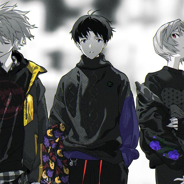 RADIO EVA 746 EVANGELION Panel Turtleneck Knit/ORANGE×RED×PURPLE