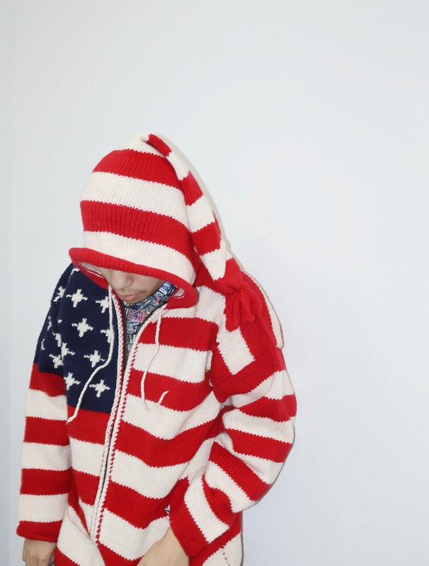 アメリカ国旗柄 エクアドルニット 総柄 ジップパーカー| ビンテージ