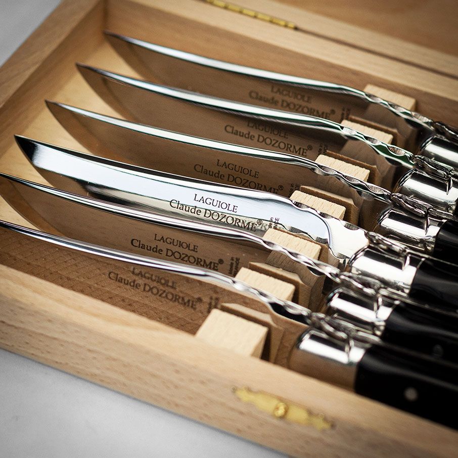 Claude Dozorme Set of 6 Laguiole Steak knives in Gift Box - Black