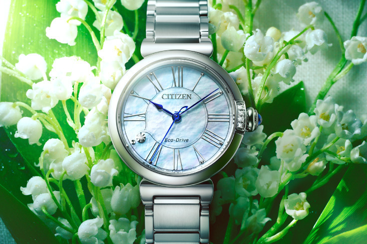 シチズン エル」“スズラン”をイメージした新作腕時計、⽩蝶⾙の⽂字板