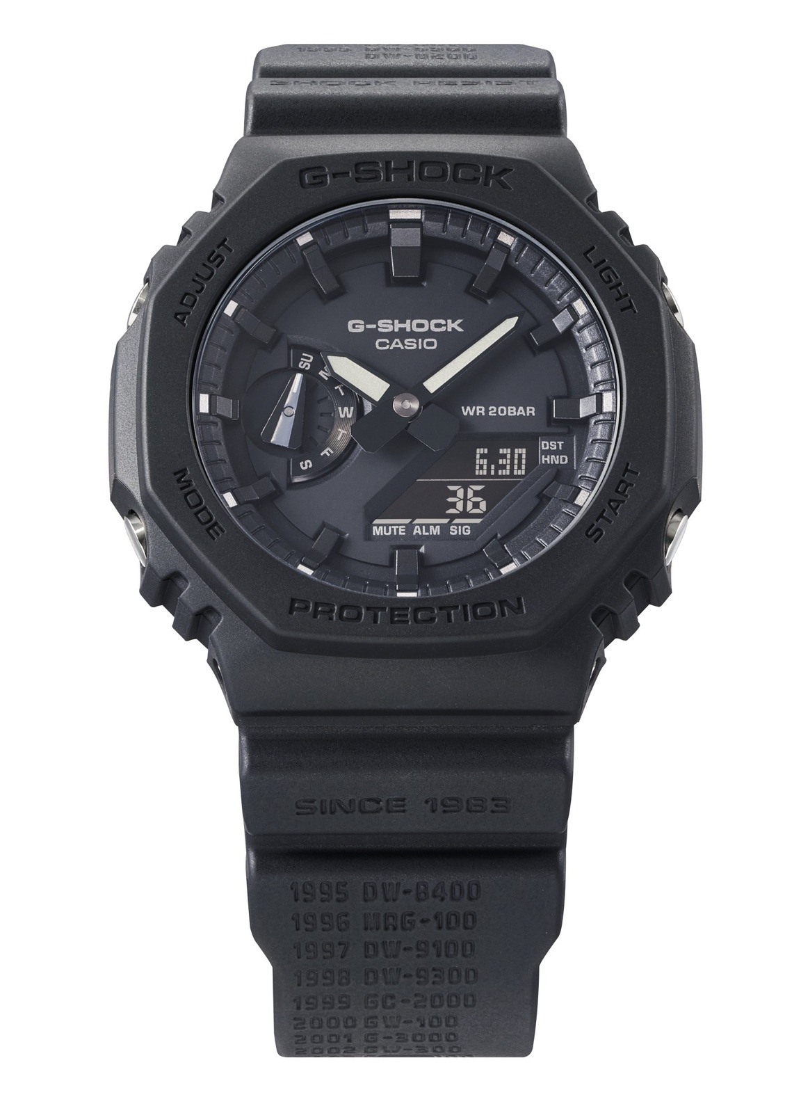 G-SHOCK40周年記念“オールブラック”腕時計、歴代モデル名をバンドに