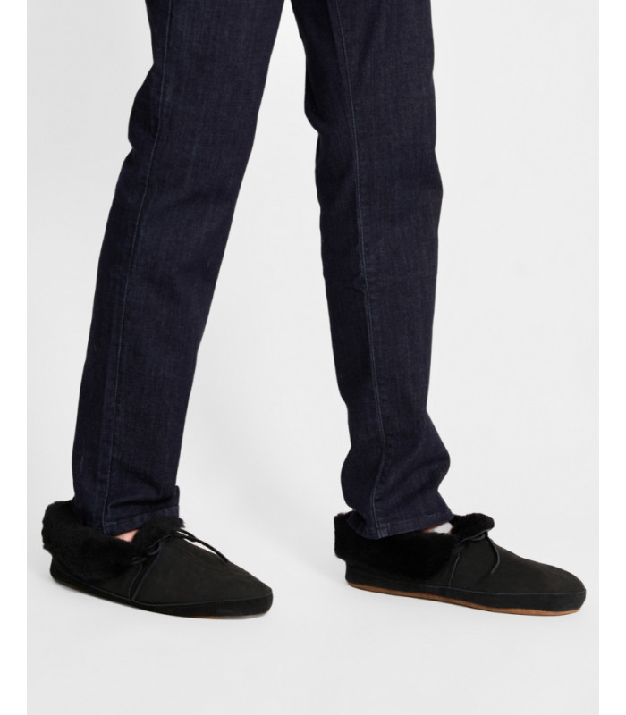 Wide Width Black Suede Moccasin Slipper | Men's Moccasins Slippers