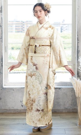 クリーム色に大輪の牡丹｜振袖大好き 【菊京屋】振袖レンタル 成人式
