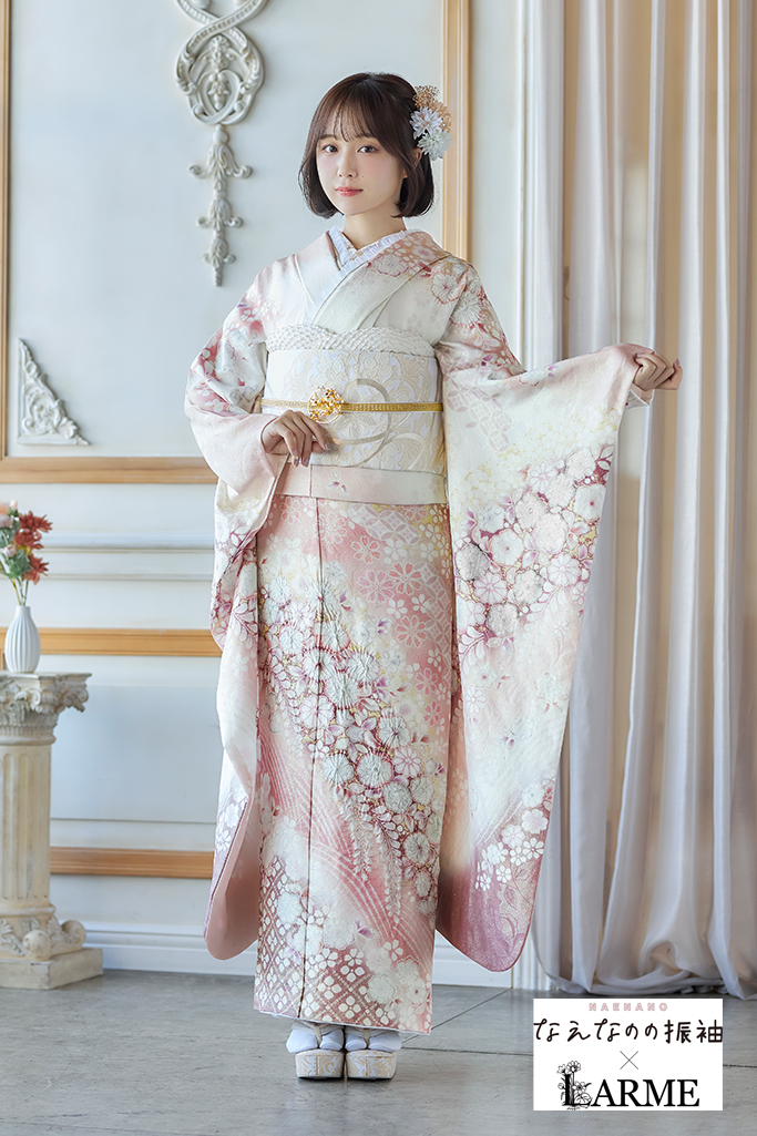 なえなのの振袖×LARME ピンク 辻が花/藤 正統派古典 かわいい 綺麗系