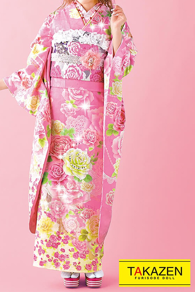 キュートガーリー ピンク バラ柄 ゆるふわ ゆめかわいい振袖ネット