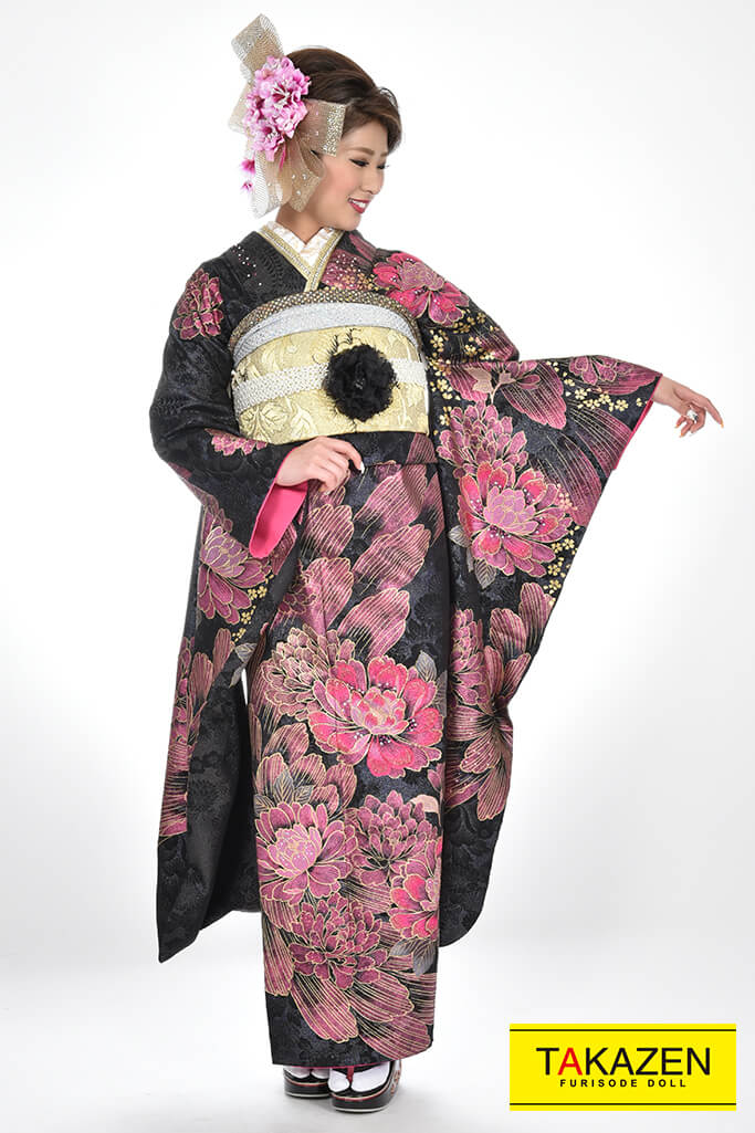 モード 黒/ピンク/シルバー(銀色) 牡丹柄/大柄 派手 豪華 目立つ