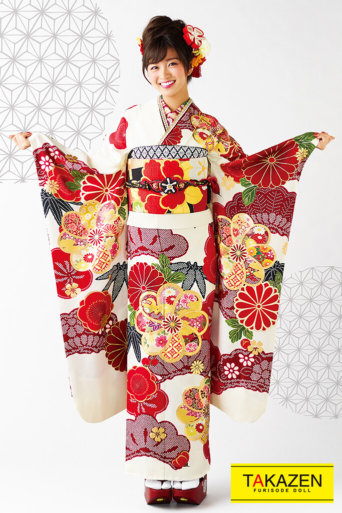 正統派古典 白/赤/アイボリー 花柄/大柄 目立つ古典振袖ネットレンタル