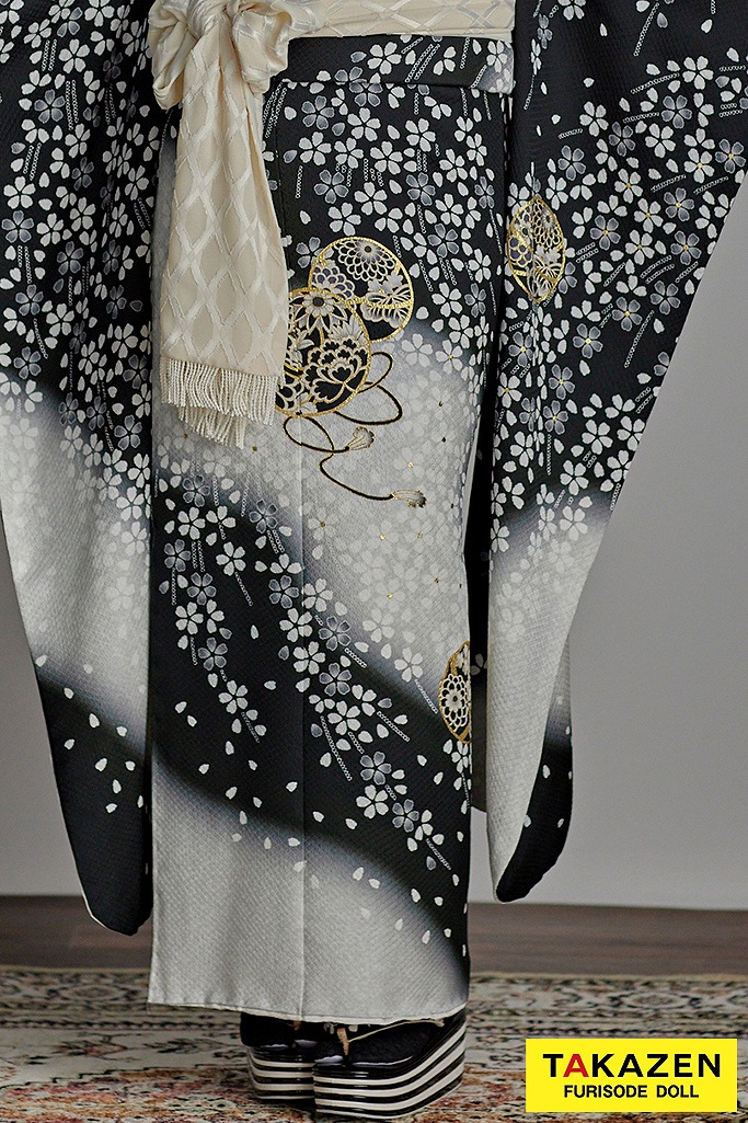 ヴィンテージスタイル 黒/白/モノトーン 鞠柄/桜柄 大正ロマン