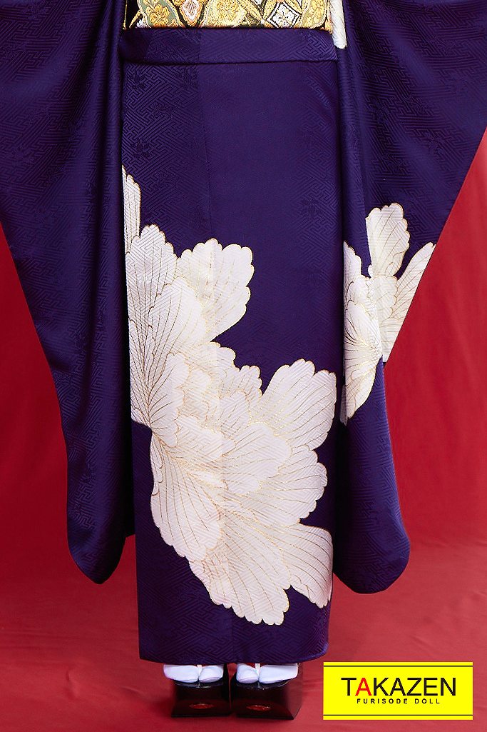 ジャパンモード 紫/クリーム ワンポイント柄/牡丹柄 シンプル 渋い