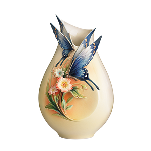 LONG TAIL HUMMINGBIRD DESIGN SCULPTURED PORCELAIN TALL VASE