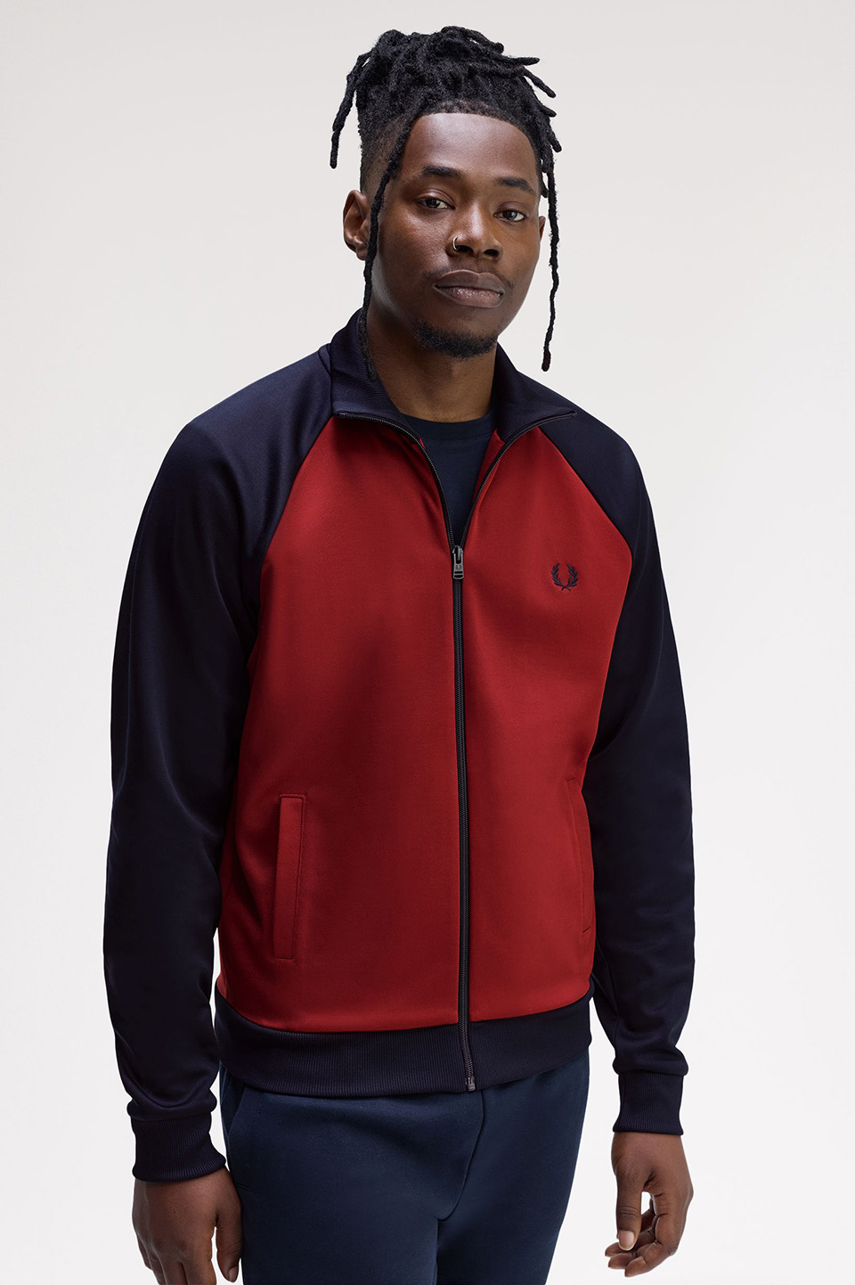 Contrast Sleeve Track Jacket(S Y35：BURTN RED / NAVY): | FRED