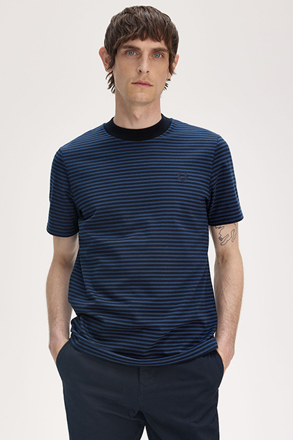 Fine Stripe T-Shirt(S Y92：NAVY / TENNIS BLUE): | FRED PERRY JAPAN