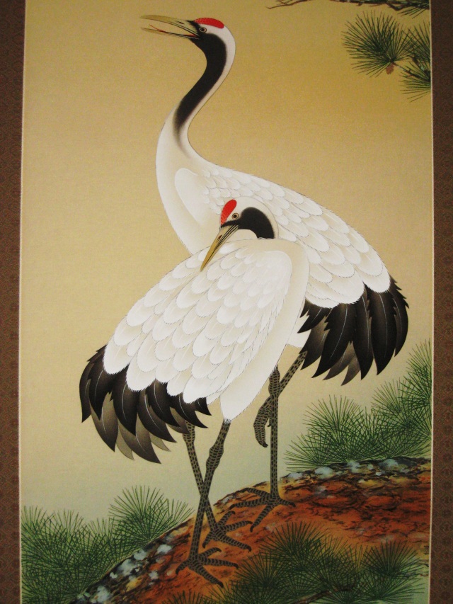 掛け軸 松上大鶴◇藤沢寿峰（真作・新品）