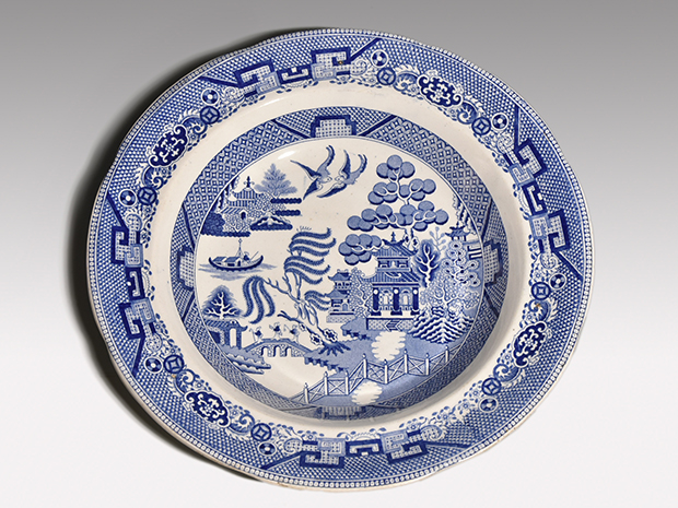 英国 アンティーク ウィローパターン 印判 皿 菓子鉢 19世紀後半～20